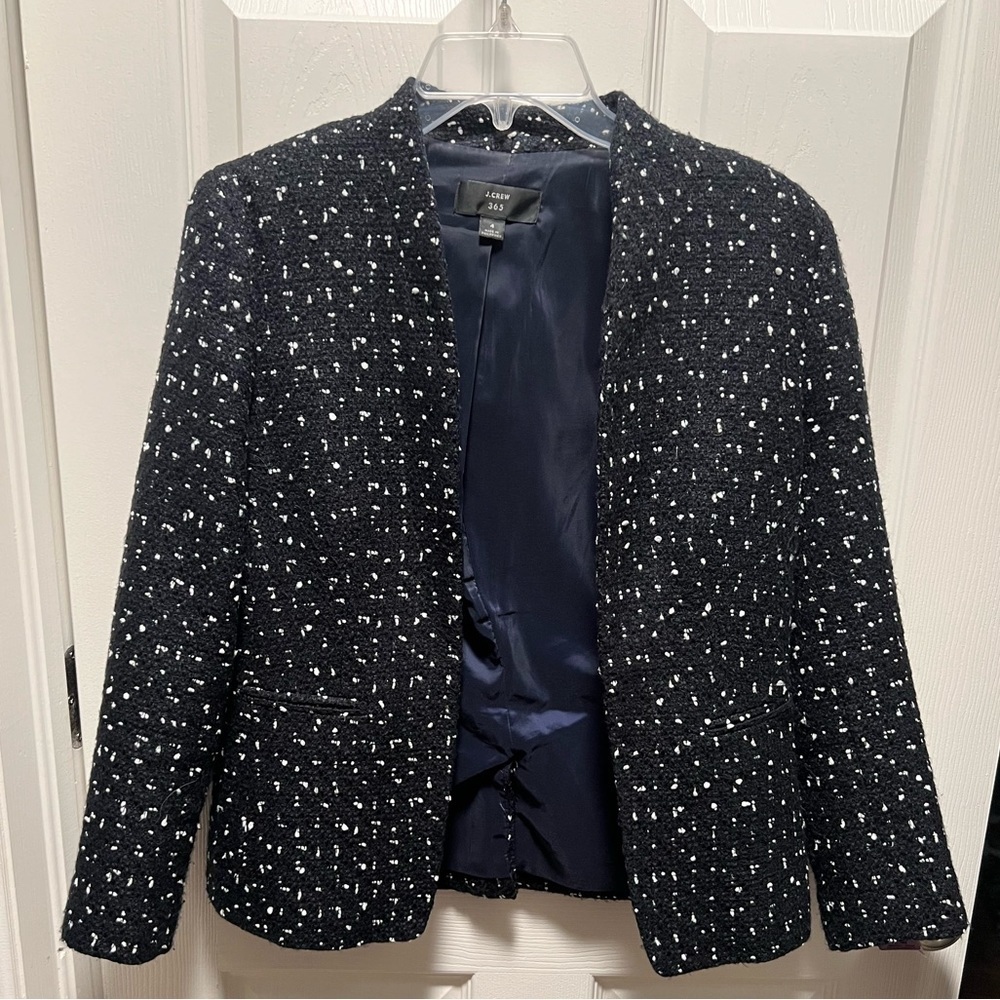 J. Crew | Tweed Going-Out Blazer in Deepest Navy/ Ivory J8119 Sz 4